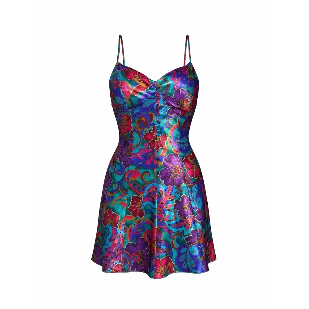 Vintage Victorias Secret Gold Label Floral Paisley Satin Slip Dress Small Jewel